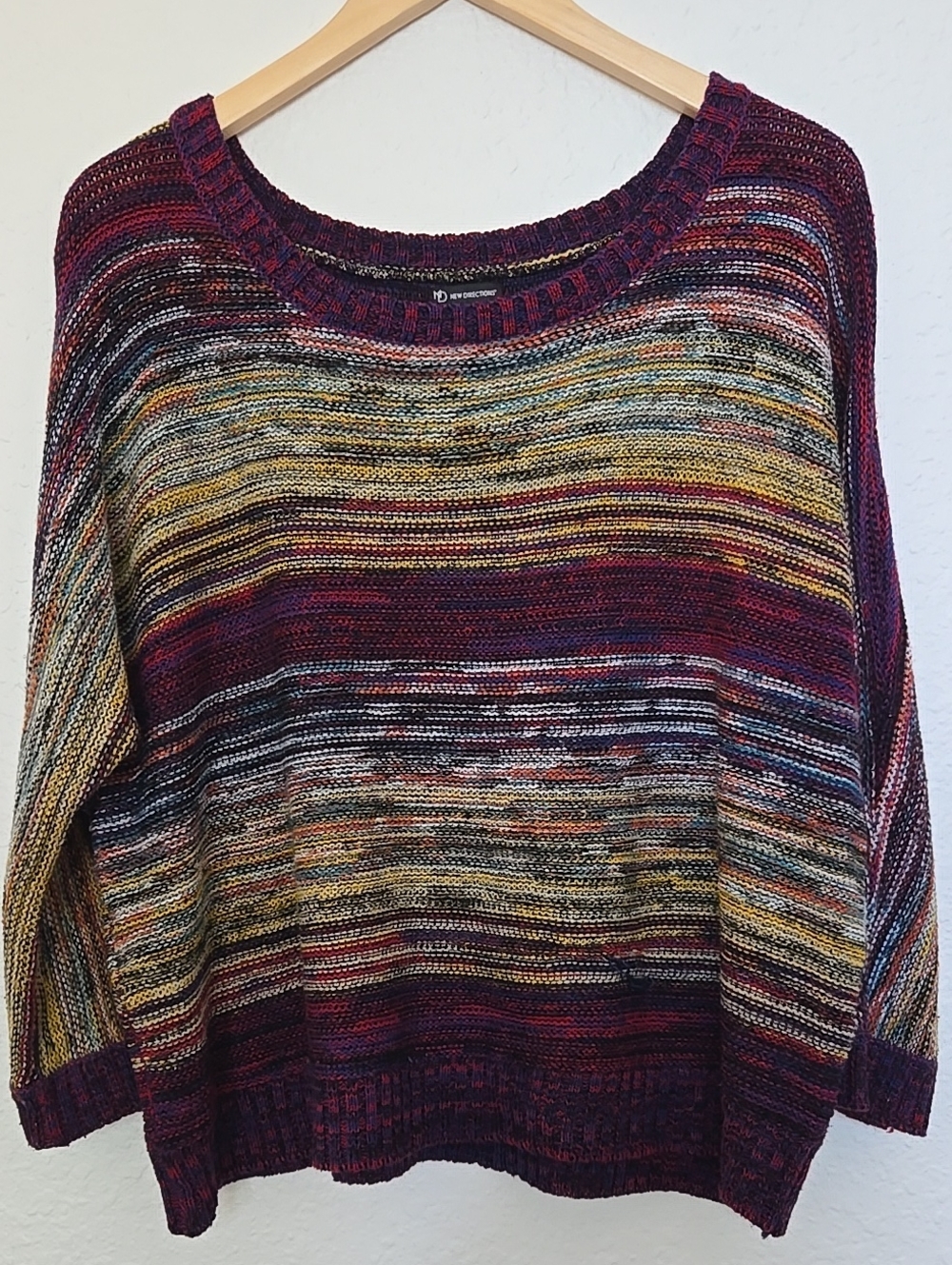 New directions Multicolor Striped Crewneck 3/4 Light Dolman Sleeves